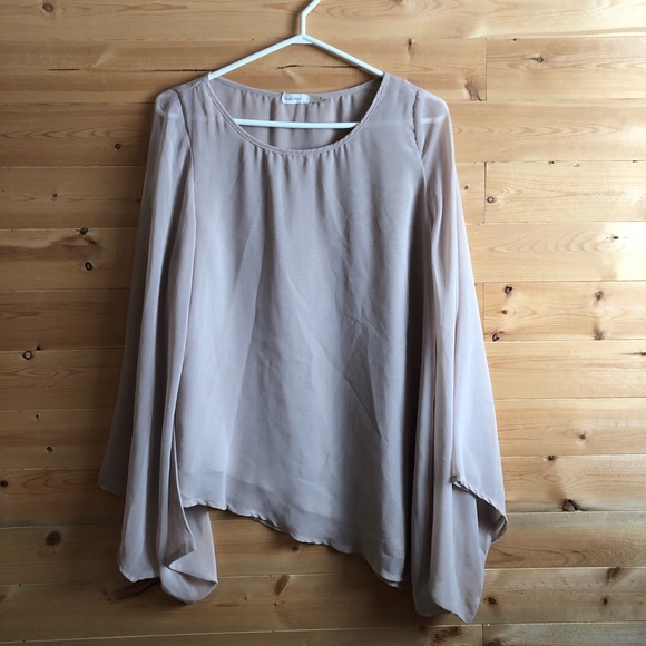 ANTHROPOLOGIE Blue Bird Taupe Asymmetrical Blouse - Picture 2 of 6